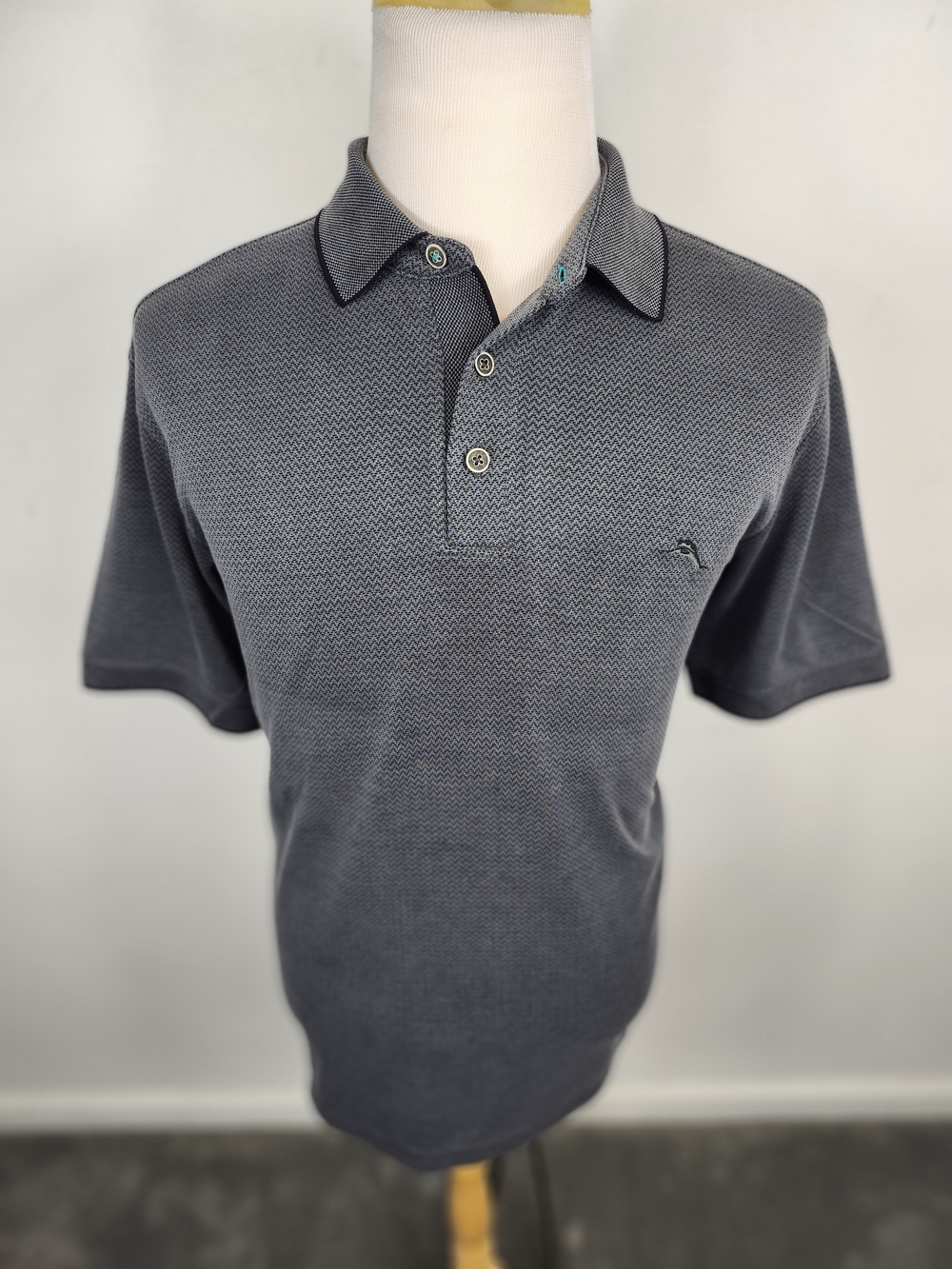 Tommy Bahama Mens Large Grey Knit Polo Golf Casual Shirt